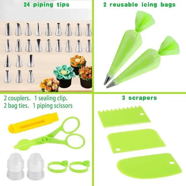 Alt view image 2 of 7 - 35Pcs Piping Bags and Tips Set with 24 Piping Tips,2 Reusable Pastry Bags 12 Inch,Cake Decorating Tips Set for Diy Pastry Dough, Cookie, Cupcake, Cake