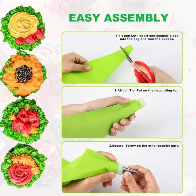 Alt view image 5 of 7 - 35Pcs Piping Bags and Tips Set with 24 Piping Tips,2 Reusable Pastry Bags 12 Inch,Cake Decorating Tips Set for Diy Pastry Dough, Cookie, Cupcake, Cake