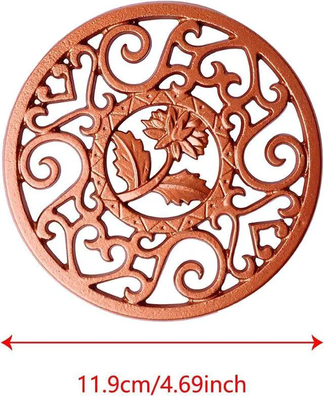 Alt view image 2 of 6 - 1Pcs 4.69Inch Gold Chrysanthemum Iron Cast Trivet for Hot Dishes