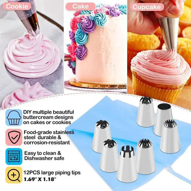 Alt view image 4 of 7 - 12PCS Large Piping Tips Set with Pastry Bag for Cookie, Cake & Cupcake