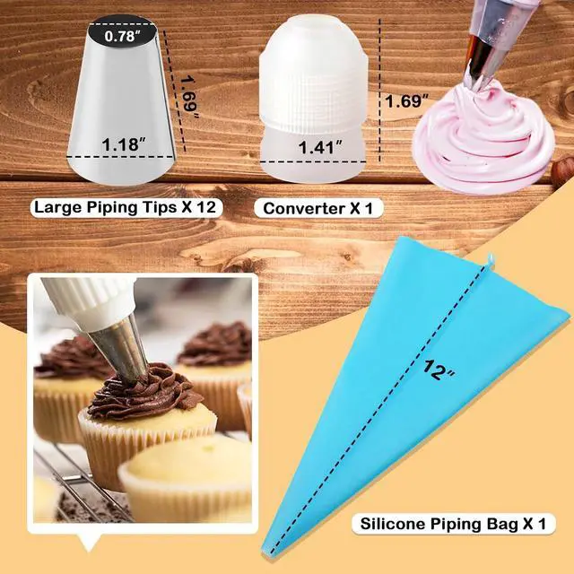 Alt view image 6 of 7 - 12PCS Large Piping Tips Set with Pastry Bag for Cookie, Cake & Cupcake