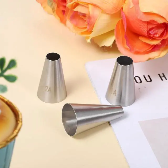 Alt view image 2 of 7 - 1A/2A/3A Large Cake Piping Tips, 3 PCS Round Piping Tip for Cake Decorating Stainless Steel Frosting Tips Professional Baking Decoration Tools for Cupcakes Cakes Cookies Macarons Pastry Fondant