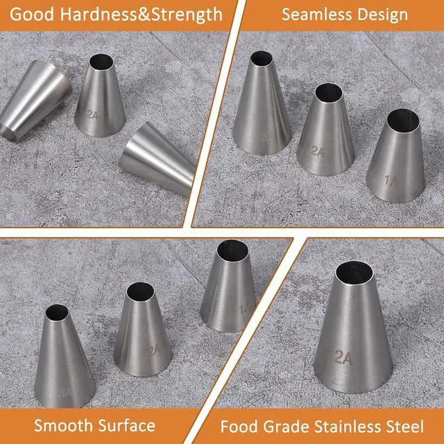 Alt view image 5 of 7 - 1A/2A/3A Large Cake Piping Tips, 3 PCS Round Piping Tip for Cake Decorating Stainless Steel Frosting Tips Professional Baking Decoration Tools for Cupcakes Cakes Cookies Macarons Pastry Fondant