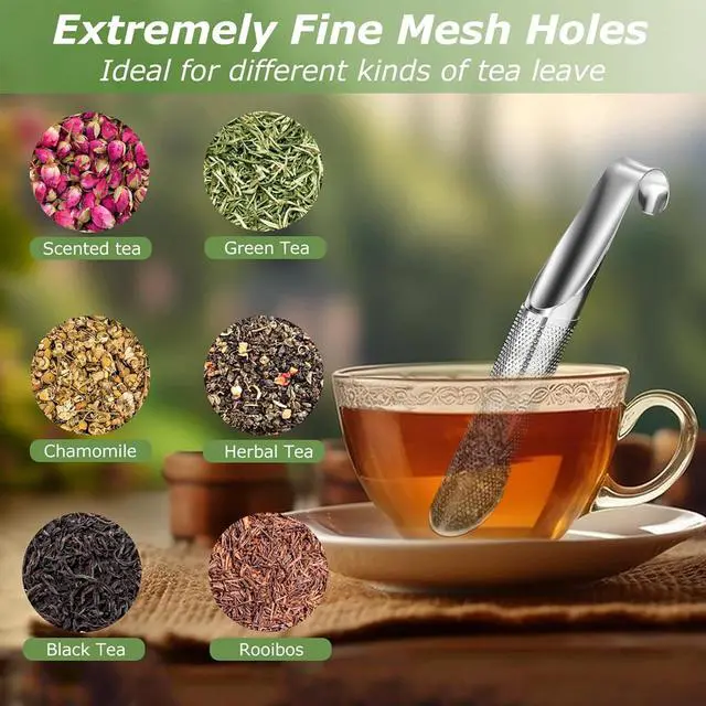 Alt view image 2 of 7 - 2 Pack Tea Infuser, Fine Mesh Tea Infuser for Loose Leaf Tea, Stainless Steel Strainer with 2 Brush and Clip for Loose Leaf Tea