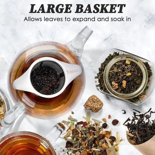 Alt view image 2 of 6 - Extra Fine 18/8 Stainless Steel Tea Infuser Mesh Strainer with Large Capacity & Perfect Size Double Handles for Hanging on Teapots, Mugs, Cups to Steep Loose Leaf Tea and Coffee