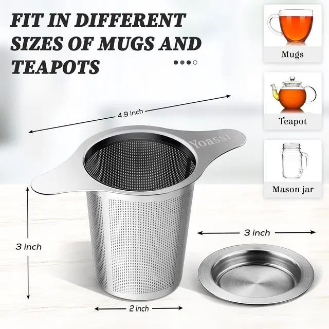 Alt view image 5 of 6 - Extra Fine 18/8 Stainless Steel Tea Infuser Mesh Strainer with Large Capacity & Perfect Size Double Handles for Hanging on Teapots, Mugs, Cups to Steep Loose Leaf Tea and Coffee