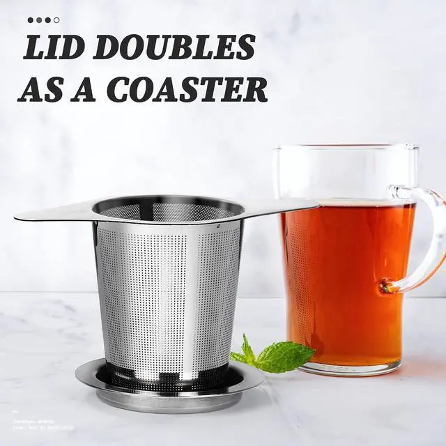 Alt view image 4 of 6 - Extra Fine 18/8 Stainless Steel Tea Infuser Mesh Strainer with Large Capacity & Perfect Size Double Handles for Hanging on Teapots, Mugs, Cups to Steep Loose Leaf Tea and Coffee