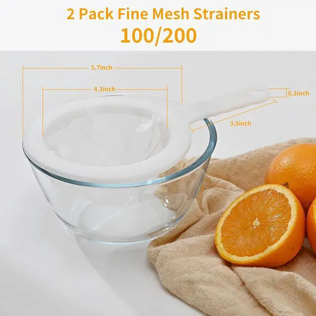 Alt view image 2 of 6 - Premium Multi-Mesh Strainer Set, Nylon and Plastic Fine Mesh Sieve, 100/200 Mesh, 2 Pack, for Tea, Coffee, Nut Milk, Juice, Broth, Smoothies