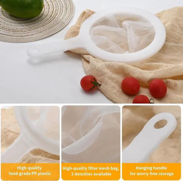 Alt view image 5 of 6 - Premium Multi-Mesh Strainer Set, Nylon and Plastic Fine Mesh Sieve, 100/200 Mesh, 2 Pack, for Tea, Coffee, Nut Milk, Juice, Broth, Smoothies
