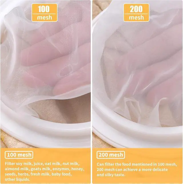 Alt view image 4 of 6 - Premium Multi-Mesh Strainer Set, Nylon and Plastic Fine Mesh Sieve, 100/200 Mesh, 2 Pack, for Tea, Coffee, Nut Milk, Juice, Broth, Smoothies
