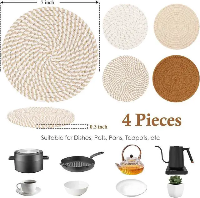 Alt view image 2 of 7 - Billbotk 7" Trivets for Hot Dishes, Hot pots and Pans, 4 Heat Resistant Hot Pads, Pot Holders for Kitchen, Home Essentials for New Home and Farmhouse Decor, Fall Decorations for Home(Brown)