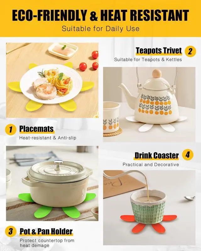 Alt view image 2 of 7 - Silicone Trivets for Hot Dishes, Succulent Shape Trivet Set, Heat-Resistant