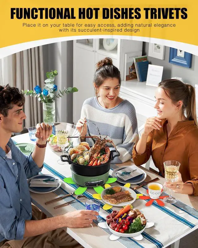 Alt view image 5 of 7 - Silicone Trivets for Hot Dishes, Succulent Shape Trivet Set, Heat-Resistant