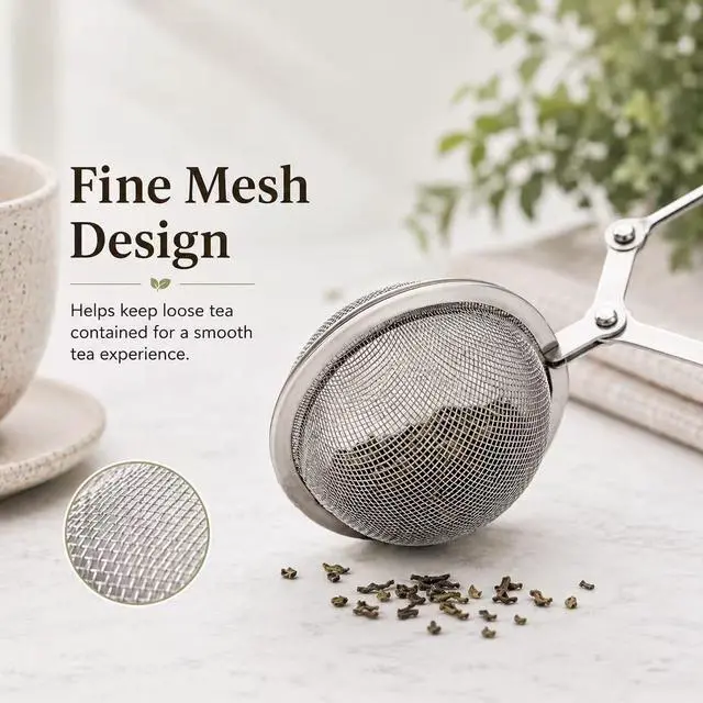 Alt view image 3 of 7 - 2-Pack Tea Ball Infusers, Stainless Steel Fine Mesh Tea Strainer with Long Handle for Loose Leaf Tea, Brewing, Steeping, Herbs, Spices & Seasonings