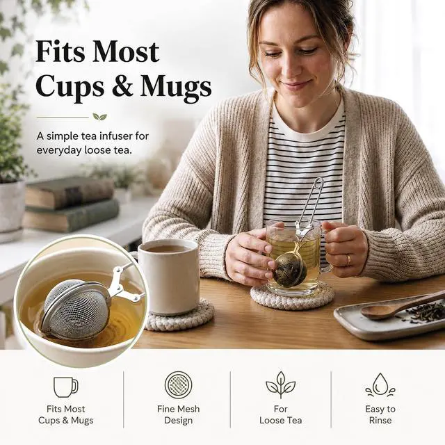 Alt view image 2 of 7 - 2-Pack Tea Ball Infusers, Stainless Steel Fine Mesh Tea Strainer with Long Handle for Loose Leaf Tea, Brewing, Steeping, Herbs, Spices & Seasonings