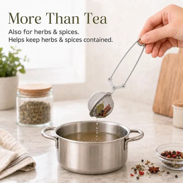 Alt view image 4 of 7 - 2-Pack Tea Ball Infusers, Stainless Steel Fine Mesh Tea Strainer with Long Handle for Loose Leaf Tea, Brewing, Steeping, Herbs, Spices & Seasonings