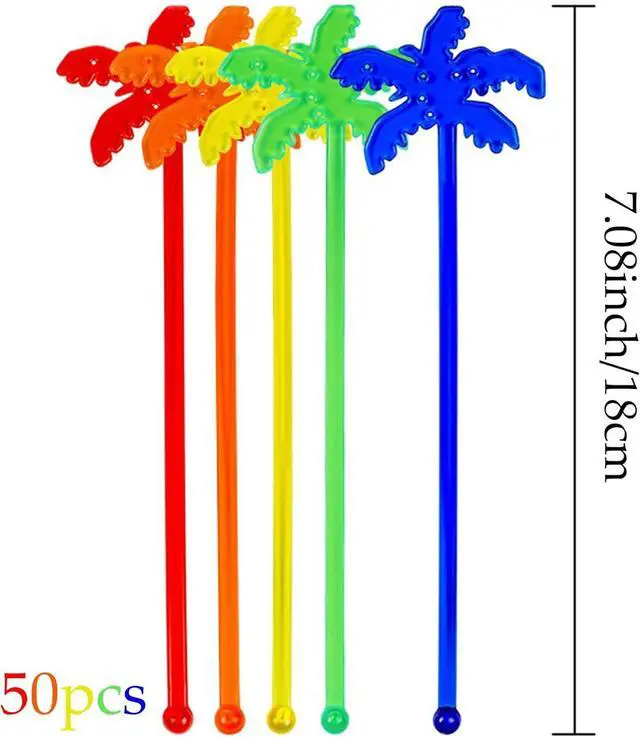 Alt view image 2 of 7 - 50 Pcs Fun Plastic Cocktail Swizzle Sticks Tropical Palm Tree Shaped Cocktail Ice Drink Stirrers for Cocktail Juices Chocolate Milk