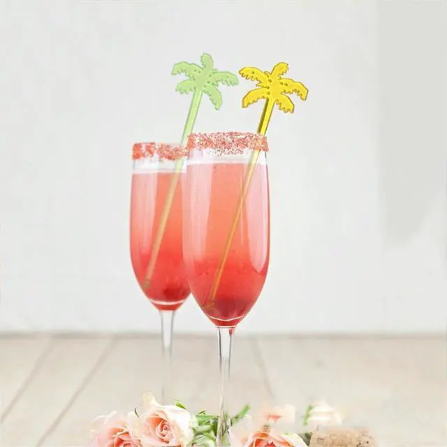 Alt view image 3 of 7 - 50 Pcs Fun Plastic Cocktail Swizzle Sticks Tropical Palm Tree Shaped Cocktail Ice Drink Stirrers for Cocktail Juices Chocolate Milk