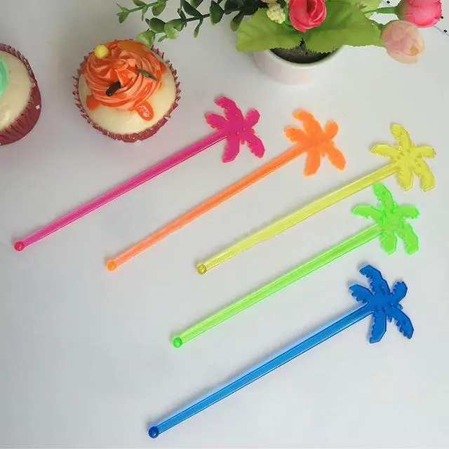 Alt view image 5 of 7 - 50 Pcs Fun Plastic Cocktail Swizzle Sticks Tropical Palm Tree Shaped Cocktail Ice Drink Stirrers for Cocktail Juices Chocolate Milk