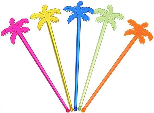 Alt view image 7 of 7 - 50 Pcs Fun Plastic Cocktail Swizzle Sticks Tropical Palm Tree Shaped Cocktail Ice Drink Stirrers for Cocktail Juices Chocolate Milk