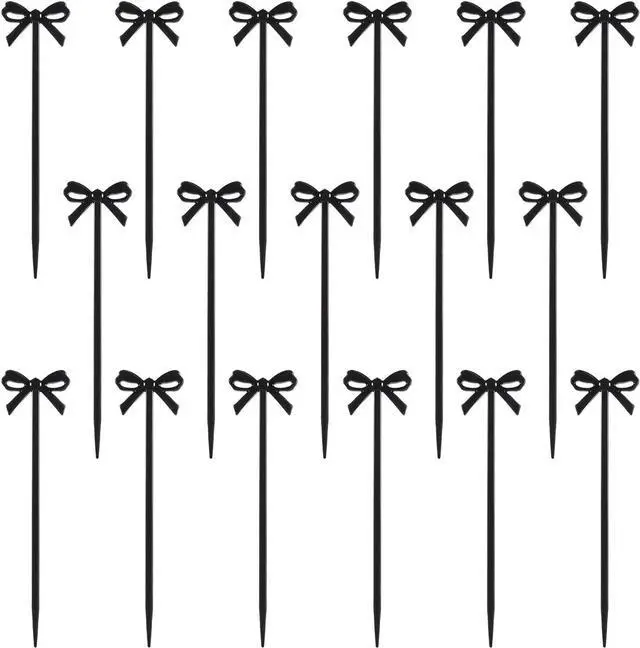 Main image of Black Cocktail Picks, 60 Pcs Black Bow Decor Fruit Fork Bow Drink Stirrers Black Bow Cupcake Toppers Bow Design Party Food Sticks Dessert Picks Decorative Skewers for Appetizers Drinks Party Fruit
