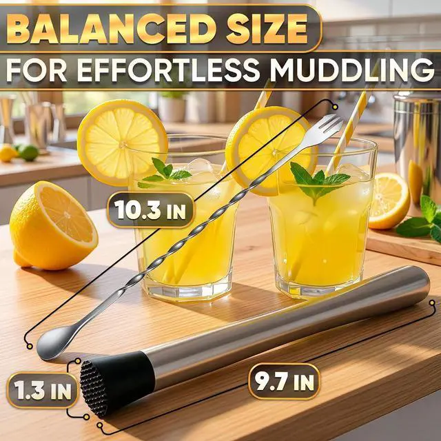 Alt view image 2 of 7 - 3-in-1 Cocktail Muddler and Bar Spoon Set, Stainless Steel, 10 in