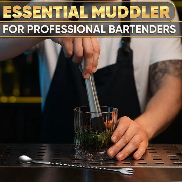 Alt view image 6 of 7 - 3-in-1 Cocktail Muddler and Bar Spoon Set, Stainless Steel, 10 in