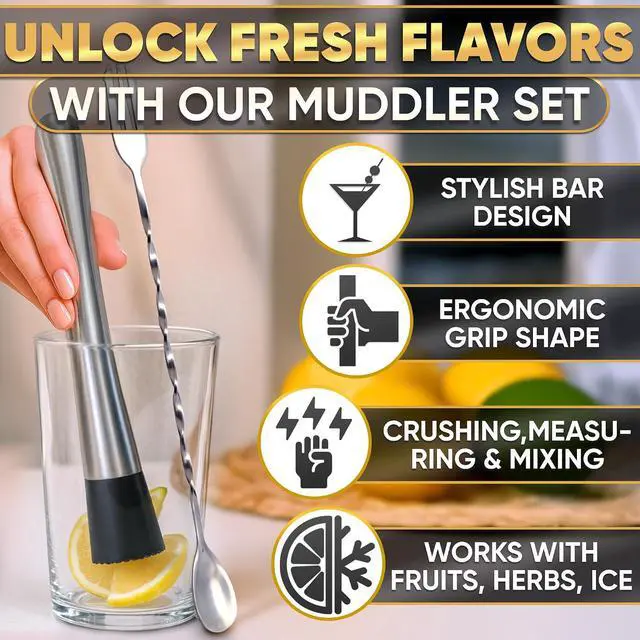 Alt view image 5 of 7 - 3 Pcs Muddler for Cocktails Set, Rust-Resistant, Sturdy Head