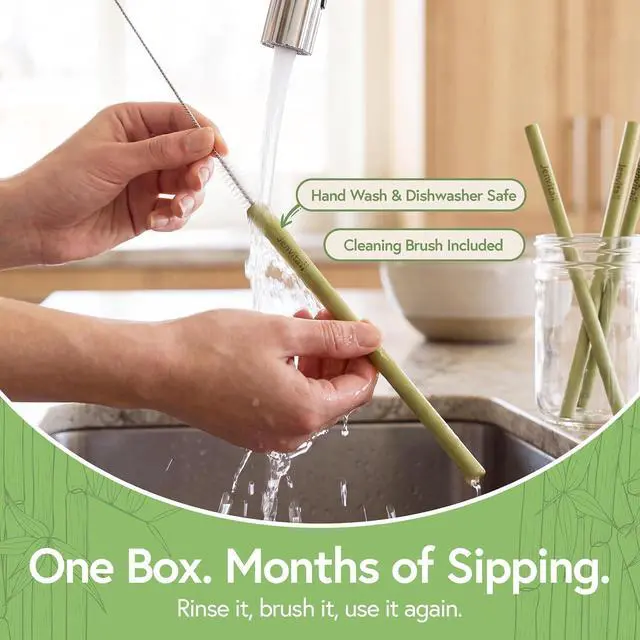 Alt view image 2 of 7 - Jenvita 100% Bamboo Straws, 10 Pack, 8 Inch Reusable with Cleaner