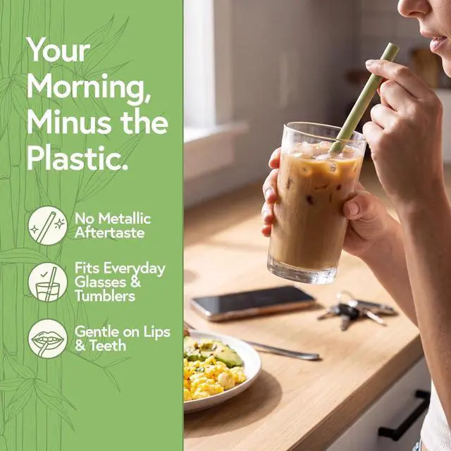 Alt view image 3 of 7 - Jenvita 100% Bamboo Straws, 10 Pack, 8 Inch Reusable with Cleaner