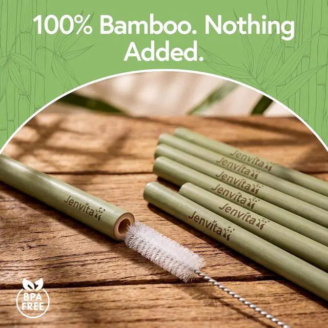 Alt view image 6 of 7 - Jenvita 100% Bamboo Straws, 10 Pack, 8 Inch Reusable with Cleaner