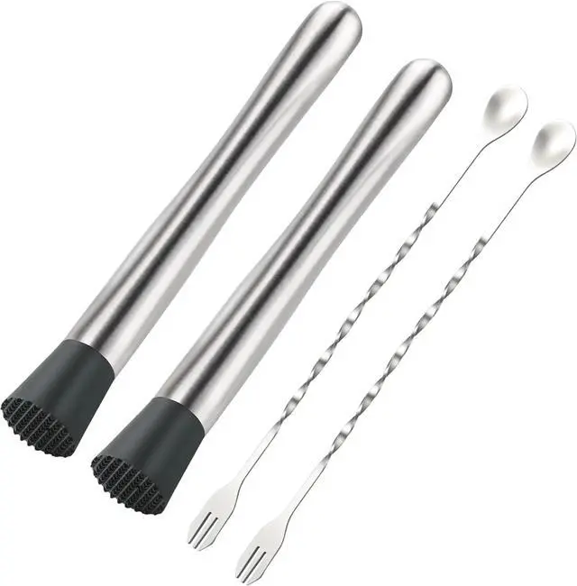 Main image of 4Pcs 10'' Muddler and Spoon Set for Cocktails 304 Stainless Steel Fruit Smasher Home Bar Bartender Accessories Stirrers Mixing Tools for Mojitos Drinks Lemonade Stand Supplies