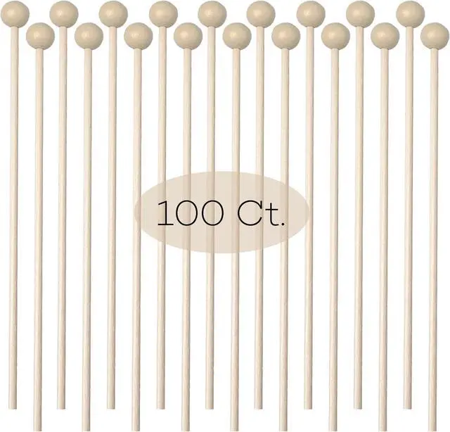 Main image of 100 Pieces 6Inch Rock Candy Sticks with Ball Wooden Sticks Wood Cake Sticks Drink Stirrer Sticks for Lollipop Coffee Appetizer Skewers (Round)