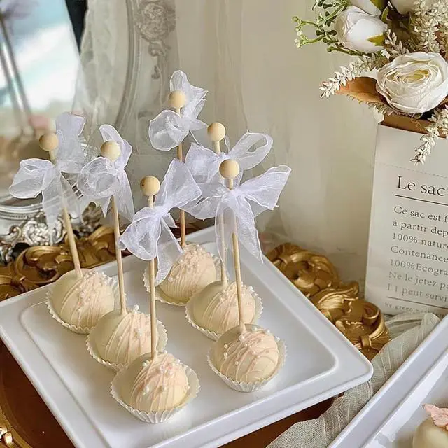 Alt view image 3 of 6 - 100 Pieces 6Inch Rock Candy Sticks with Ball Wooden Sticks Wood Cake Sticks Drink Stirrer Sticks for Lollipop Coffee Appetizer Skewers (Round)