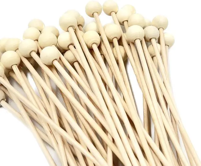Alt view image 6 of 6 - 100 Pieces 6Inch Rock Candy Sticks with Ball Wooden Sticks Wood Cake Sticks Drink Stirrer Sticks for Lollipop Coffee Appetizer Skewers (Round)
