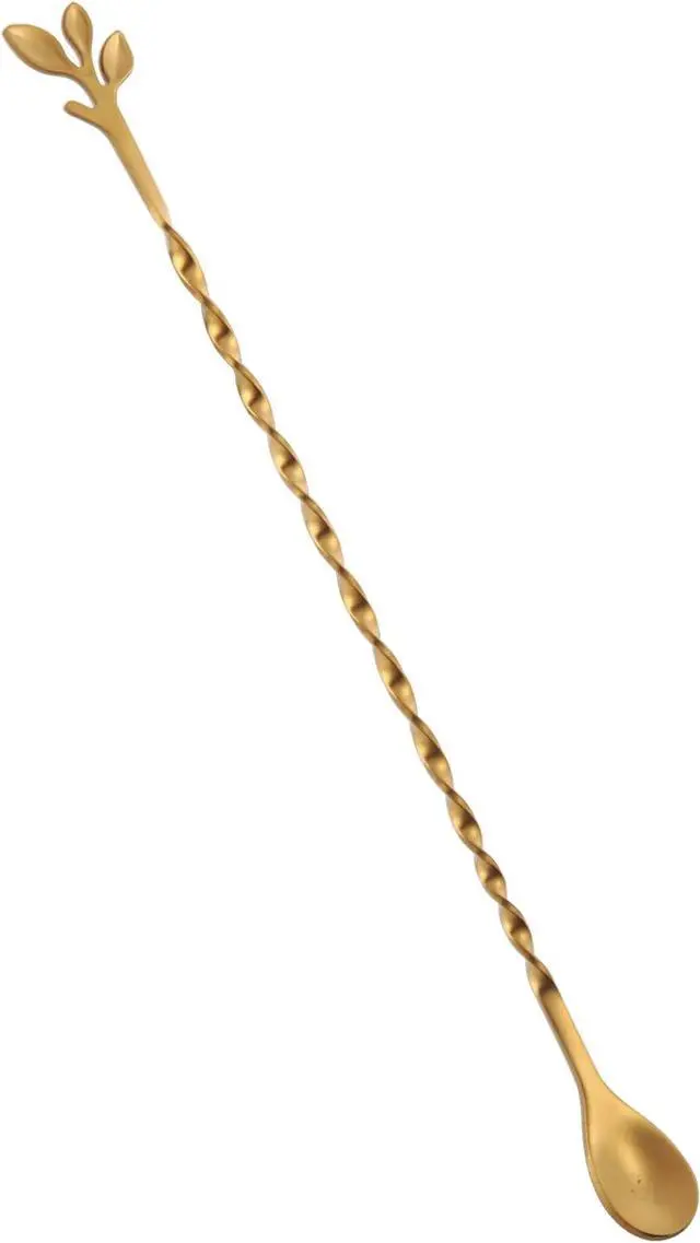 Main image of AnSaw Gold 10-Inch Stainless Steel Cocktail Spoon with Leaf Handle