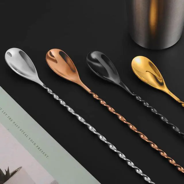 Alt view image 6 of 6 - AnSaw Gold 10-Inch Stainless Steel Cocktail Spoon with Leaf Handle