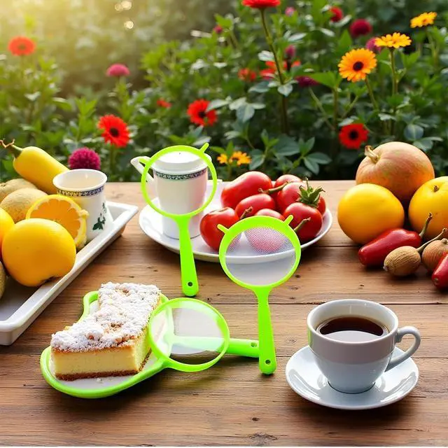 Alt view image 6 of 6 - 3 PCS/Set Flour Sifter with Long Handle, Plastic Hangable Flour Colander Powder Filter Strainer Fine Mesh Colander Coffee Filter Tea Strainer, Strainers and Colanders and Food StrainersGreen