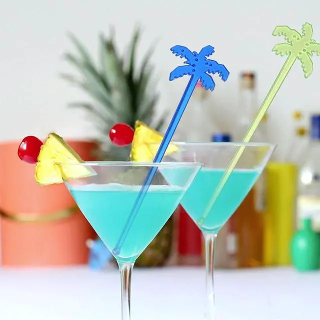 Alt view image 6 of 7 - 50 Pcs Fun Plastic Cocktail Swizzle Sticks Tropical Palm Tree Shaped Cocktail Ice Drink Stirrers for Cocktail Juices Chocolate Milk