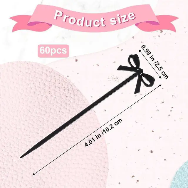 Alt view image 2 of 7 - Black Cocktail Picks, 60 Pcs Black Bow Decor Fruit Fork Bow Drink Stirrers Black Bow Cupcake Toppers Bow Design Party Food Sticks Dessert Picks Decorative Skewers for Appetizers Drinks Party Fruit