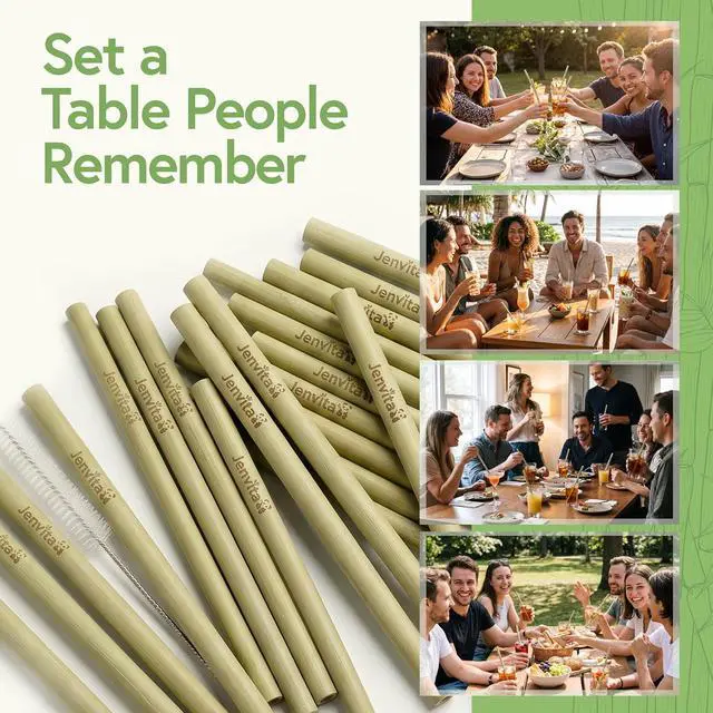 Alt view image 5 of 7 - Jenvita 100% Bamboo Straws, 10 Pack, 8 Inch Reusable with Cleaner