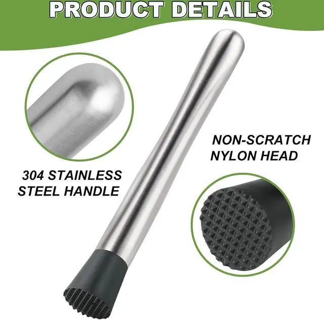 Alt view image 3 of 7 - 4Pcs 10'' Muddler and Spoon Set for Cocktails 304 Stainless Steel Fruit Smasher Home Bar Bartender Accessories Stirrers Mixing Tools for Mojitos Drinks Lemonade Stand Supplies