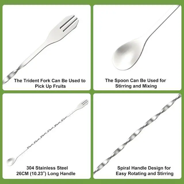 Alt view image 4 of 7 - 4Pcs 10'' Muddler and Spoon Set for Cocktails 304 Stainless Steel Fruit Smasher Home Bar Bartender Accessories Stirrers Mixing Tools for Mojitos Drinks Lemonade Stand Supplies