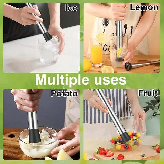 Alt view image 5 of 7 - 4Pcs 10'' Muddler and Spoon Set for Cocktails 304 Stainless Steel Fruit Smasher Home Bar Bartender Accessories Stirrers Mixing Tools for Mojitos Drinks Lemonade Stand Supplies