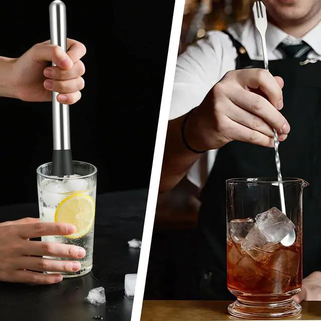 Alt view image 6 of 7 - 4Pcs 10'' Muddler and Spoon Set for Cocktails 304 Stainless Steel Fruit Smasher Home Bar Bartender Accessories Stirrers Mixing Tools for Mojitos Drinks Lemonade Stand Supplies