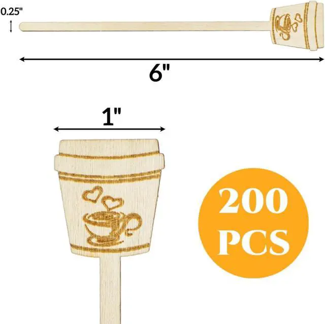 Alt view image 2 of 7 - 200 Pieces Disposable Wooden Coffee Stirrers, 6 Inch