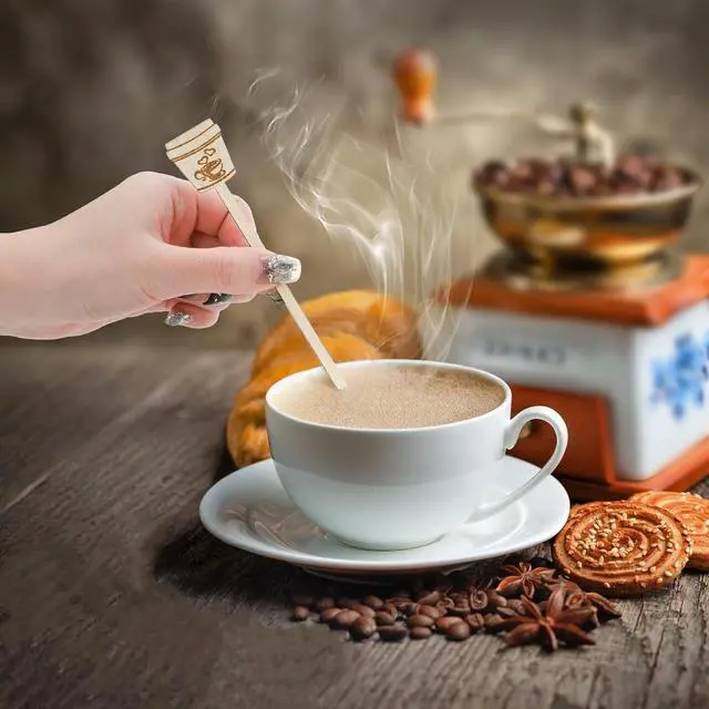 Alt view image 6 of 7 - 200 Pieces Disposable Wooden Coffee Stirrers, 6 Inch