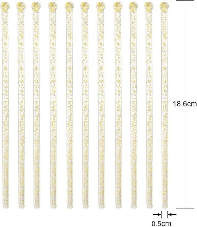 Alt view image 2 of 7 - Ball Head Stirrer Disposible Plastic Round Top Crystal Swizzle Sticks, Crystal Cake Pops, Cocktail Coffee Drink Stirrers 100 Pieces (Clear Gold Glitter)