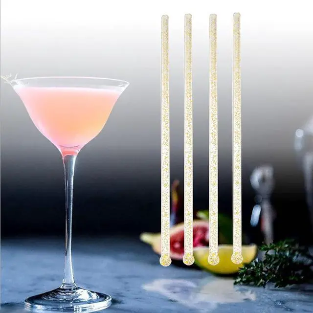 Alt view image 7 of 7 - Ball Head Stirrer Disposible Plastic Round Top Crystal Swizzle Sticks, Crystal Cake Pops, Cocktail Coffee Drink Stirrers 100 Pieces (Clear Gold Glitter)