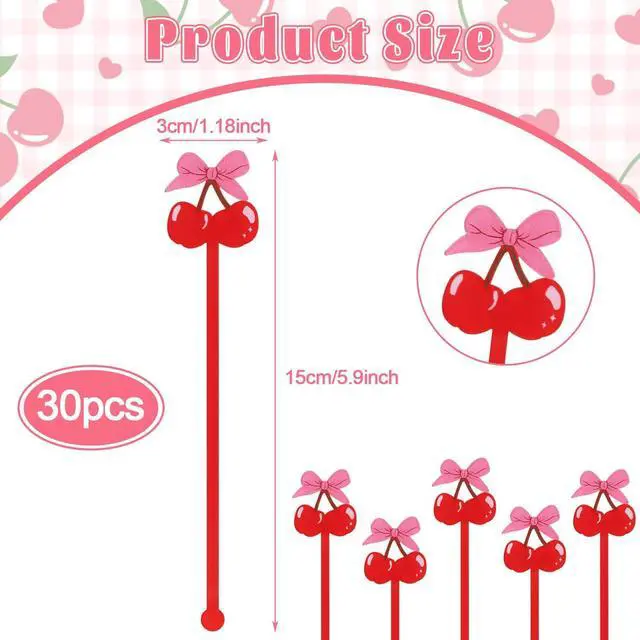 Alt view image 2 of 7 - CCINEE 30Pcs Pink Bow Cherry Cocktail Drink Stirrers, Swizzle Sticks for Cocktail Coffee Drinks Stirrers Galentine Valentine Birthday Wedding Bow Cherry Party Decorations